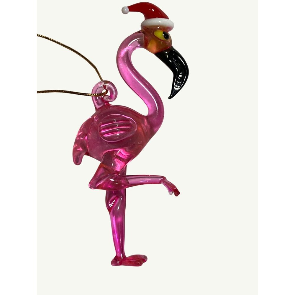 Pink Flamingo  Christmas Ornament With Santa Hat